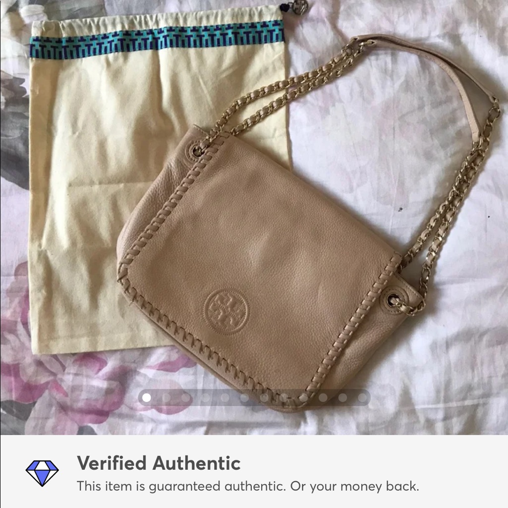 Tory Burch Marion Small Leather Flap Bag Light Oak Shoulder Handbag Gold Chain